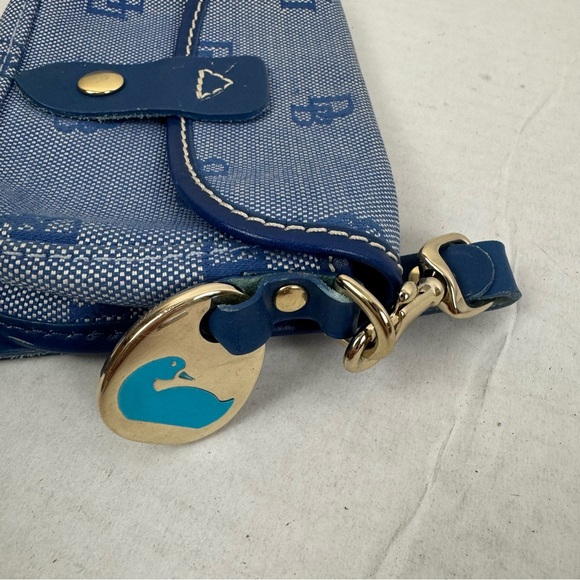 Dooney & Bourke‎ Blue Logo Canvas Leather Trim Wristlet Wallet Small Pouch